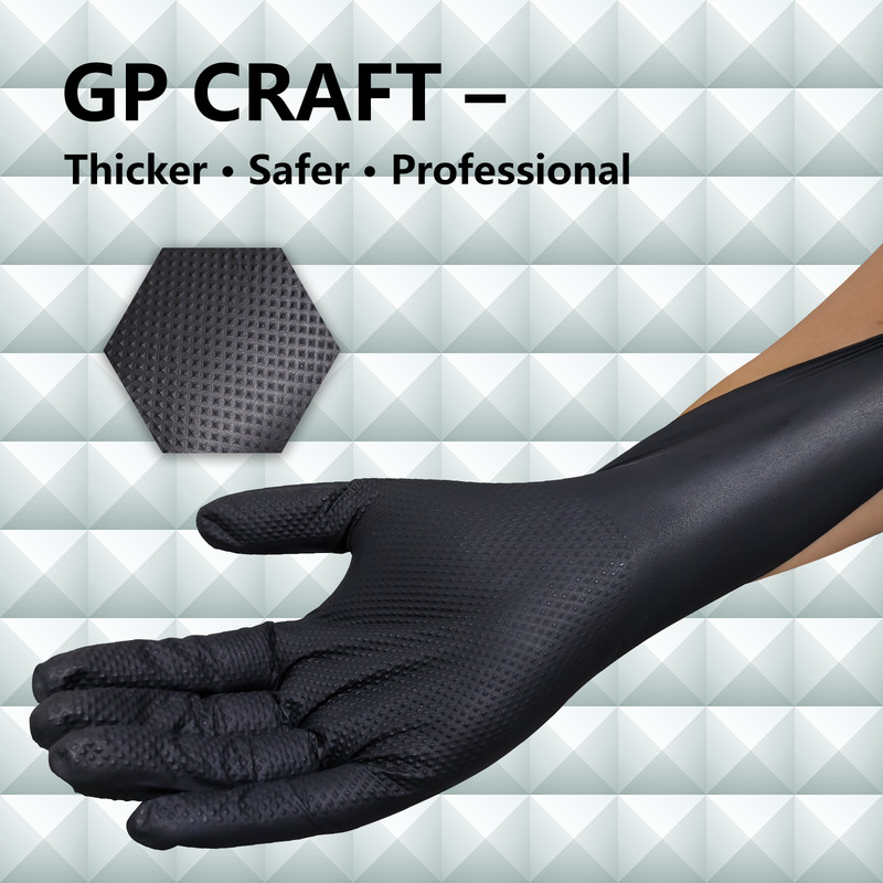 GP Craft Black Nitrile Gloves Diamond Grip 8Mil Disposable Latex Free 1000/Case gallery