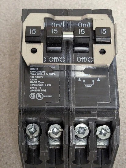 New Eaton BR415 15/15A, 120/240V, 10 kAIC, Non-CTL Quad CB Circuit Breaker