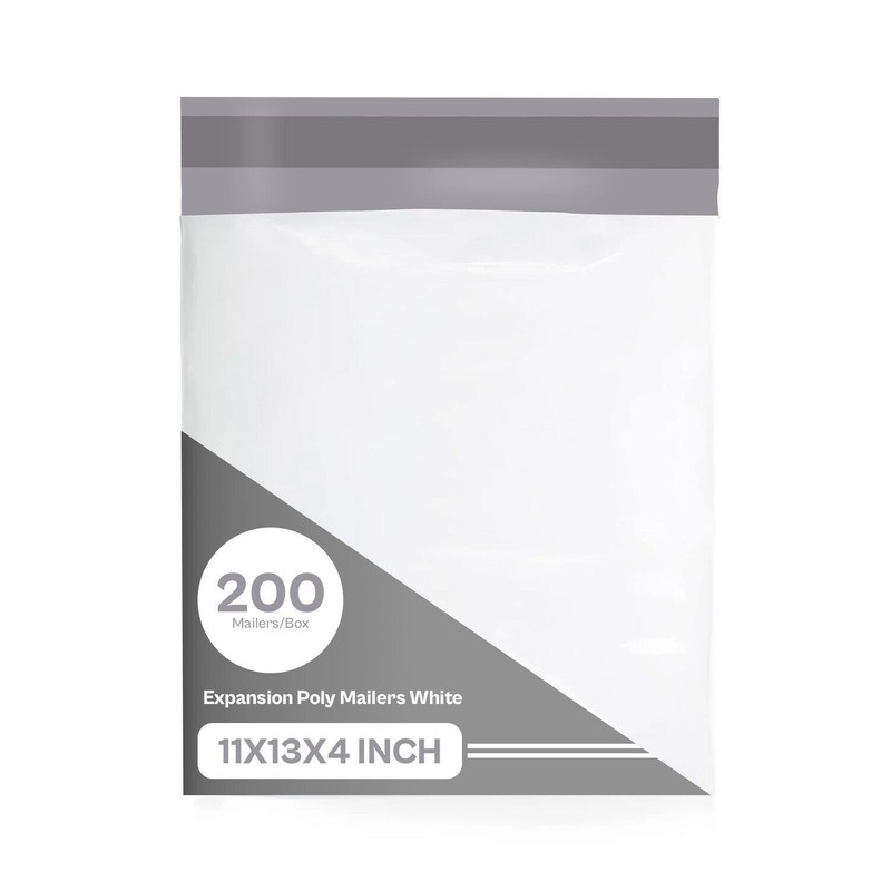 200 Expansion Poly Mailers 11 x 13 + 4" Expandable Gusset Waterproof Bags 3 Mil gallery