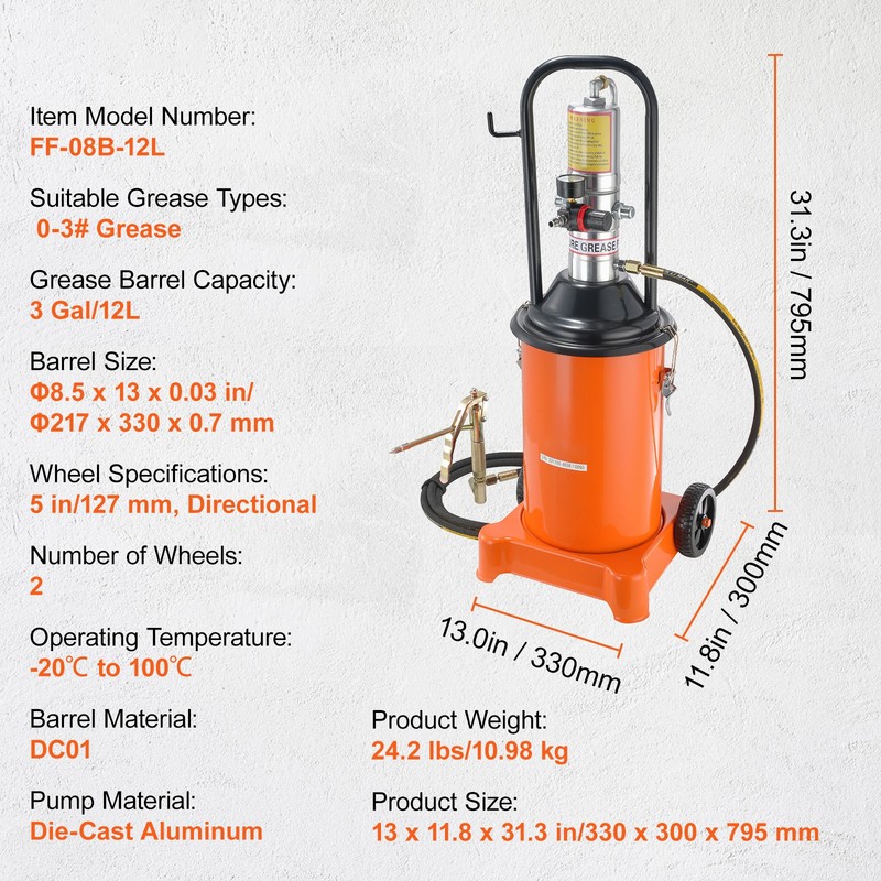 Grease Pump Air Operated Grease Pump 3 Gallon 13 ft Hose Grease Bucket gallery