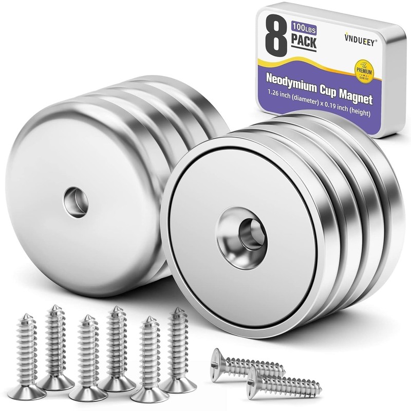 4 Pc or 8 Pc round Base Cup Magnet 100LBS Strong Rare Earth Magnet Heavy Duty