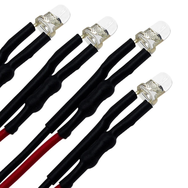 100x White LED Single Bulb Small Light Wire 5V-12V DC 3mm Bright Round Top Clear gallery