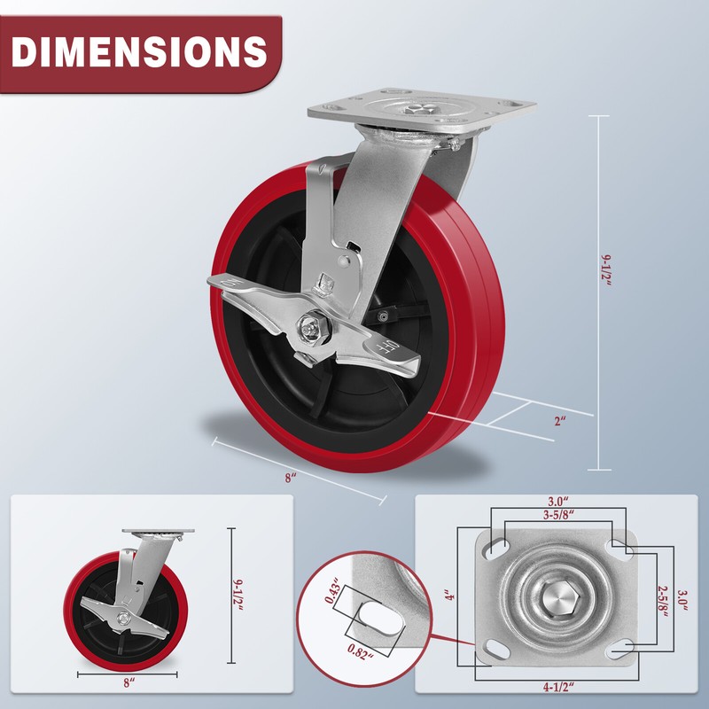 8 Inch Polyurethane Tread Caster Wheels Heavy Duty,Capacity 1200-4800LB gallery