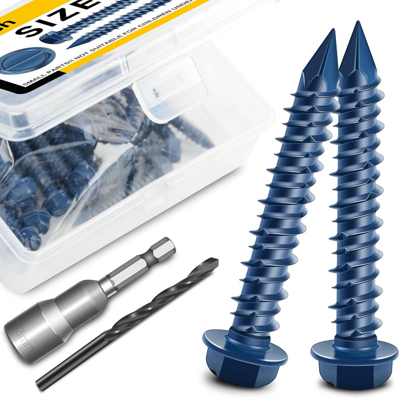 30Pcs Concrete Screws 1/4 X 1-1/4″, Slotted Hex Washer Head Masonry Screws Ancho