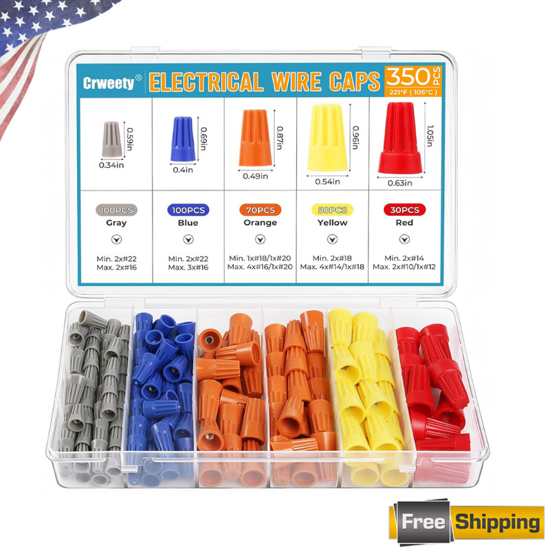 350Pcs Electrical Wire Connectors Nuts Colorful Wire Caps Kit Twist Caps Nuts