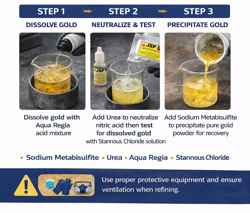 Gold Recovery Refining Kit Aqua Regia Urea Sodium Metabisulfite Stannous Test gallery