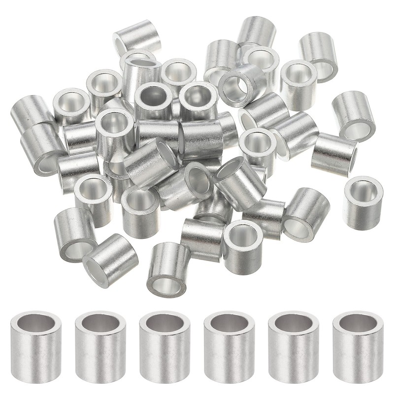 50Pcs 5/16″(8mm) Aluminum Crimping Loop Sleeve Round Wire Rope Stop Silver