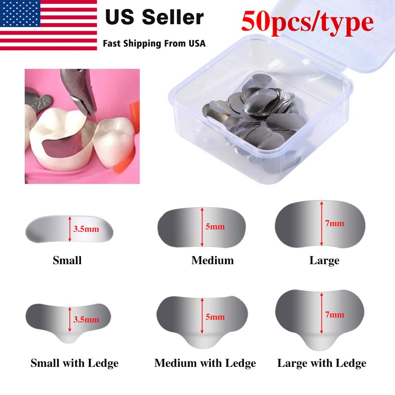 50 Pcs Dental Metal Matrices Matrix Band Sectional Contoured Refill S/M/L 35μm gallery