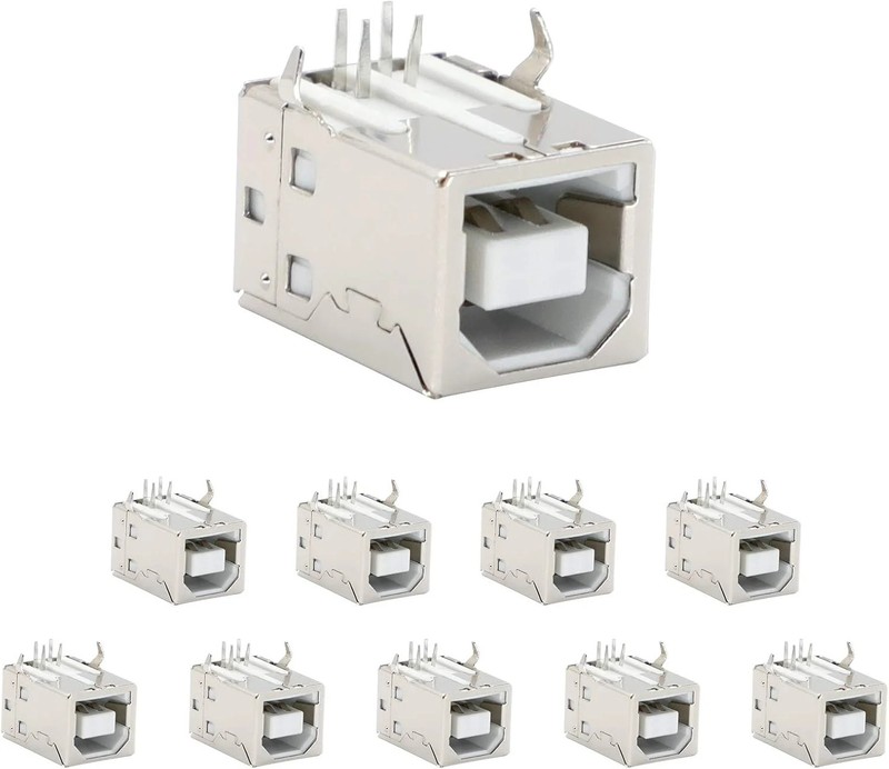 USB Female Type-B Port 4-Pin Right Angle PCB DIP Jack Socket-White 10 Pack by MX