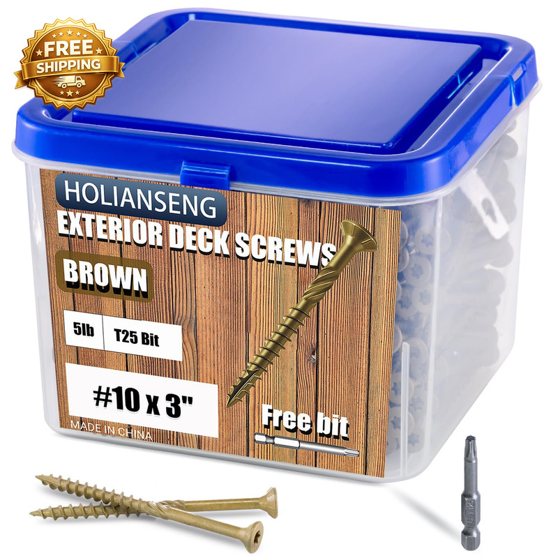 Deck Screws 3 Inch, #10 X 3, 5Lb, Rust Resistant, Brown Epoxy Coated
