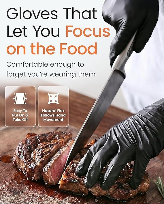 5 Mil Food Prep Black Nitrile Gloves Textured Disposable (Box of 100, Medium) gallery