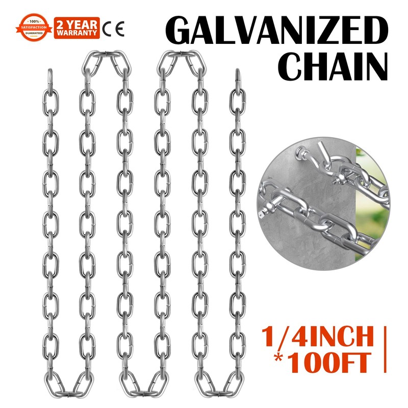 VEVOR 1/4" 100' Proof Coil Chain Zinc Plated Galvanized Towing Guard Rails G30 gallery