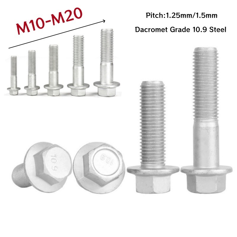 M10-M20 Fine Pitch Thread Flanged Hex Bolts Screws Grade 10.9 Dacromet Plated
