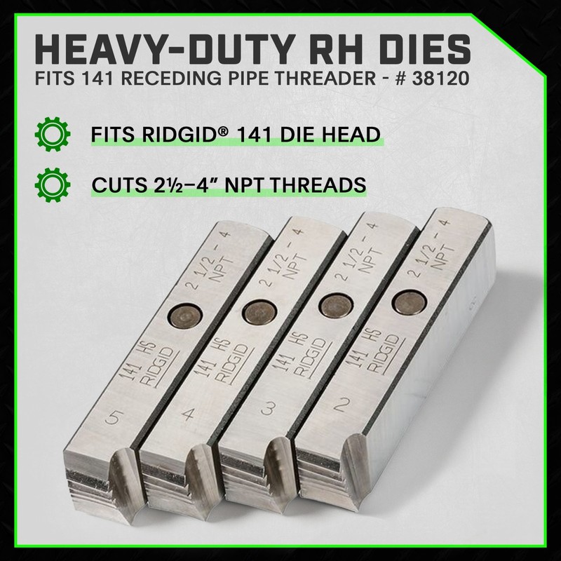 Staten Tools 38120 RH Dies 2-1/2" - 4" fits RIDGID® 141 Pipe Receding Geared Thr gallery