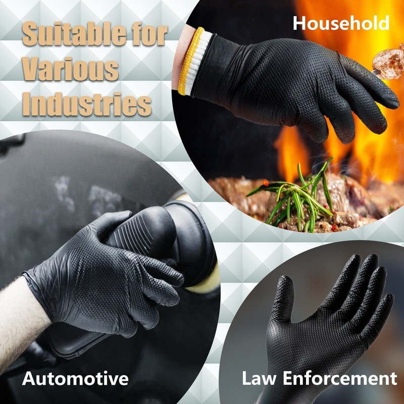 GP Craft Black Nitrile Gloves 8Mil Diamond Grip Disposable Latex-Free 1000/Case gallery