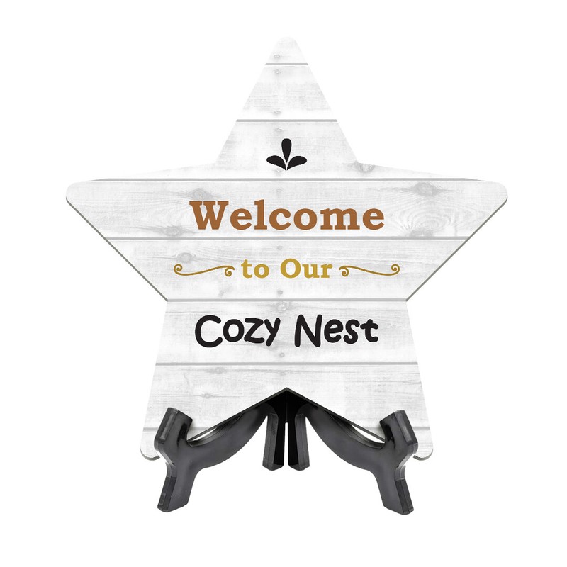 Signs ByLITA Welcome to Our Cozy Nest, Wood Color Star Table Sign (6″x5″)