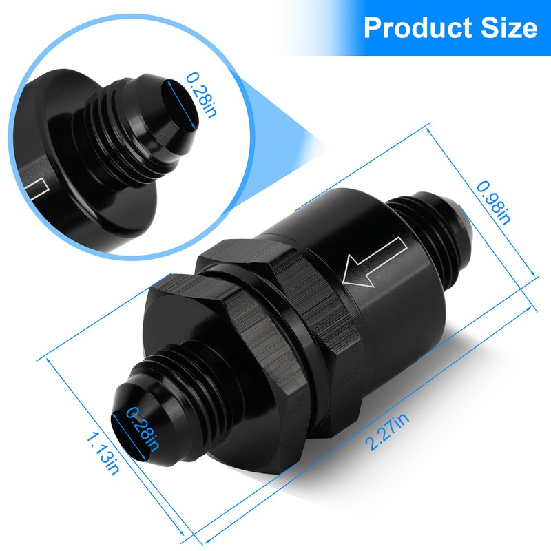 Black Aluminium -6 AN to AN6 Flare Inline Check Valve -Black gallery