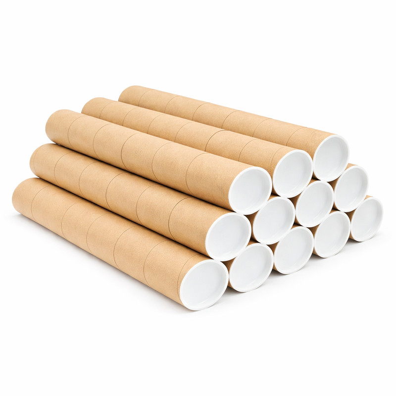 2″x24″ Round Cardboard Mailing Shipping Tubes w/ White End Caps 3-Ply