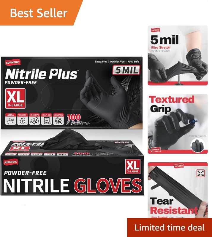 Black Industrial Disposable Nitrile Gloves 4 & 5 Mil Latex & Powder Free