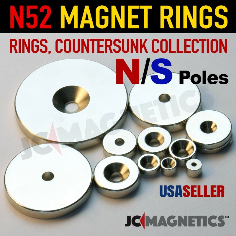 Rings Countersunk N52 Super Strong Rare Earth Neodymium Magnet North South Poles