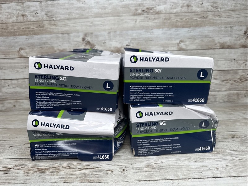 HALYARD NITRILE EXAM GLOVES STERLING SG *4 DENTED BOXES* Size: LARGE Exp: 5/29 gallery