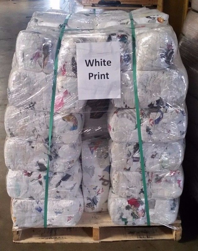 Pallet of 25 lb. Compressed Bags White T-shirt w/Print Rags (40 bags – 1,000LBs)