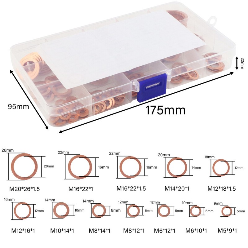 M5-M20 Brass Flat Washers Assortment Kit Metric Copper Sealing Washers