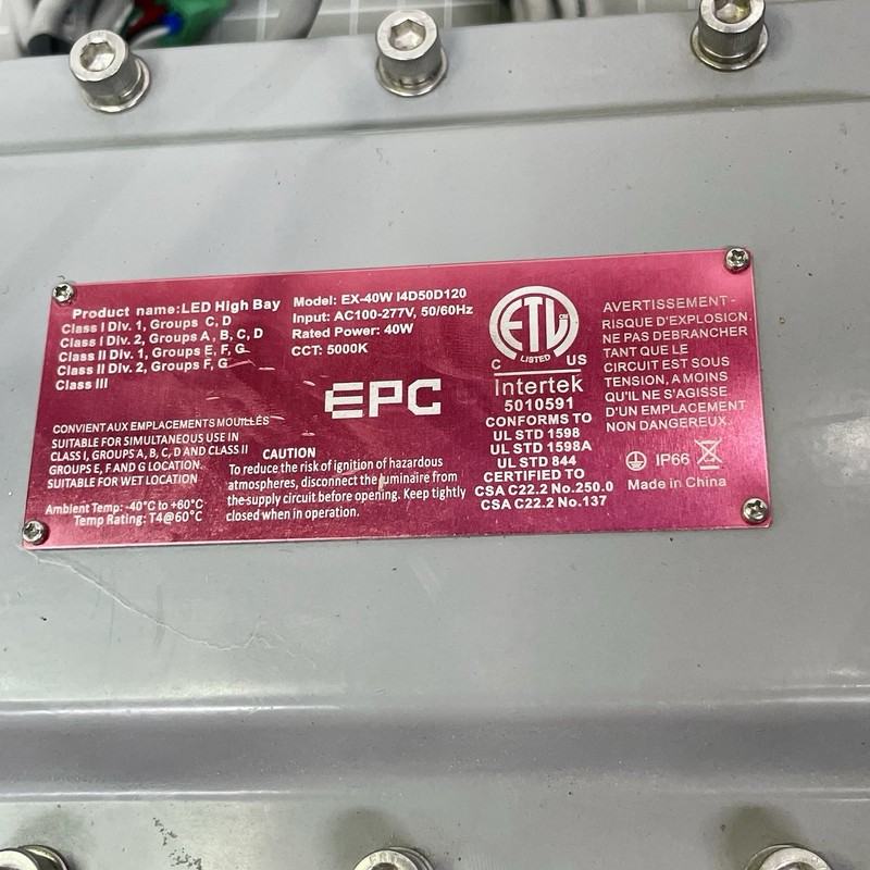 EPC 40W LED Explosion Proof High Bay Light EX-40W 5000K Div 1 – Used & Untested gallery