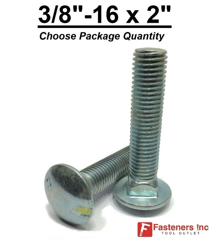 3/8-16 x 2″ Carriage Bolts A307 Grade 2 Zinc Plated «Coach Screws» 3/8″-16