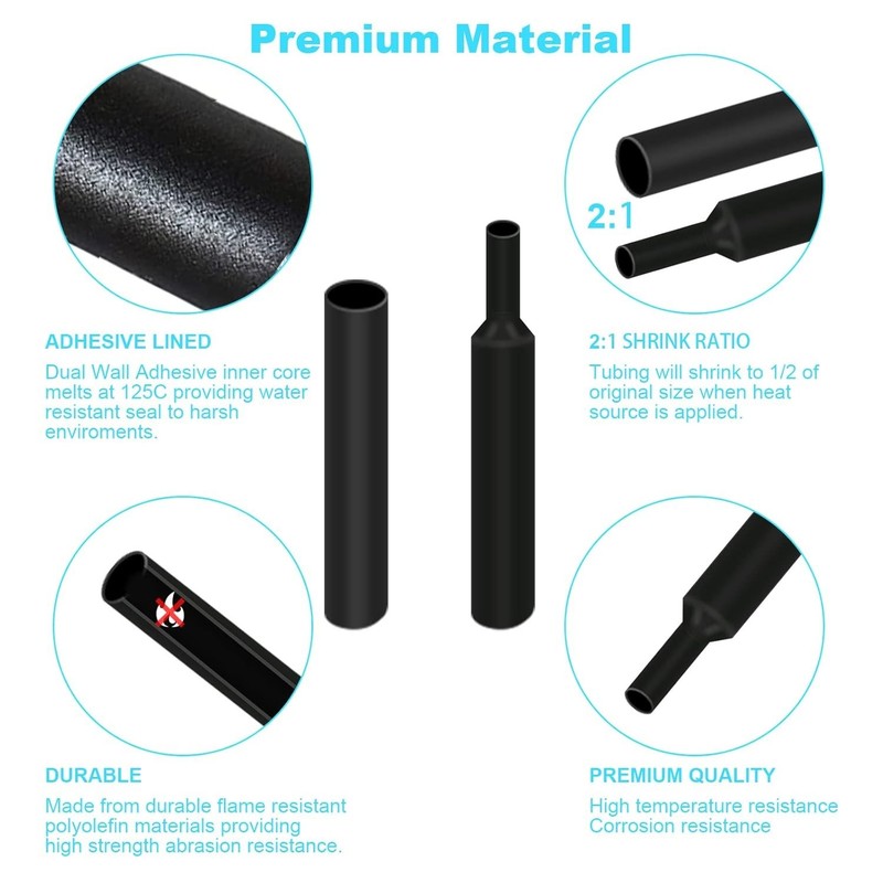 900 PCS Wire Heat Shrink Tubing Kit Marine Grade Wrap Premium Black NEW gallery
