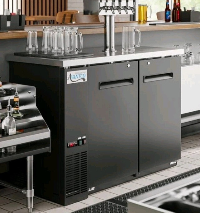 Avantco Black Commercial Back Bar Cooler, 2 Solid Swing Doors, Side-Mounted