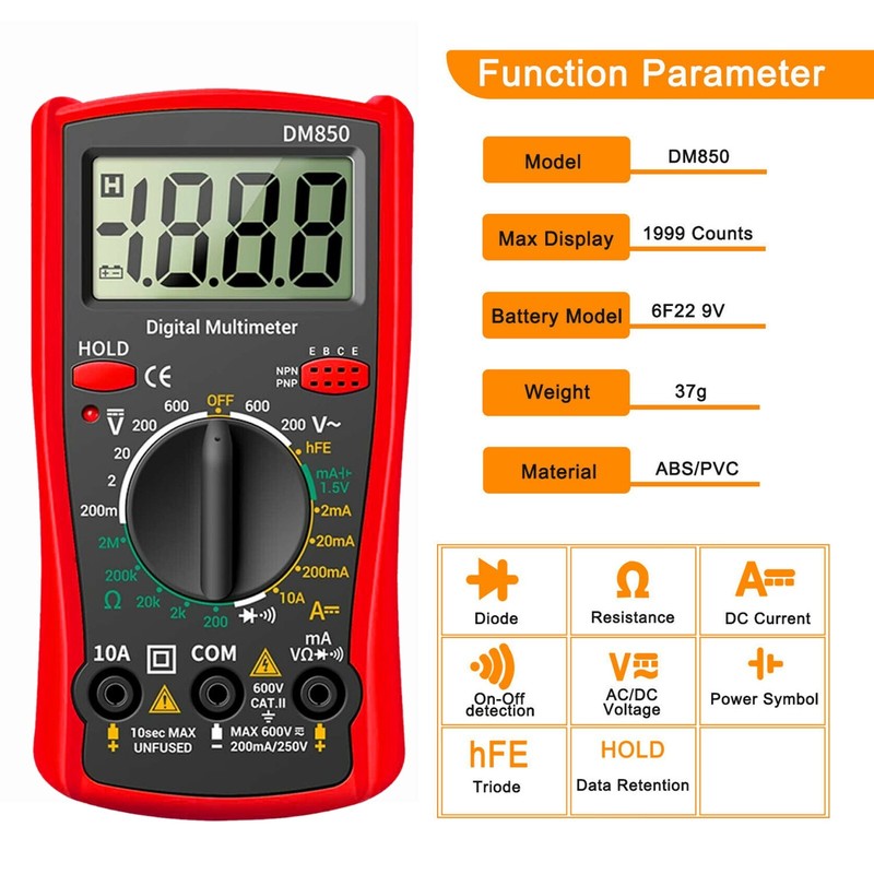 LCD Digital Multimeter Voltmeter Ammeter Ohmmeter Volt AC DC Tester Leads Meter gallery