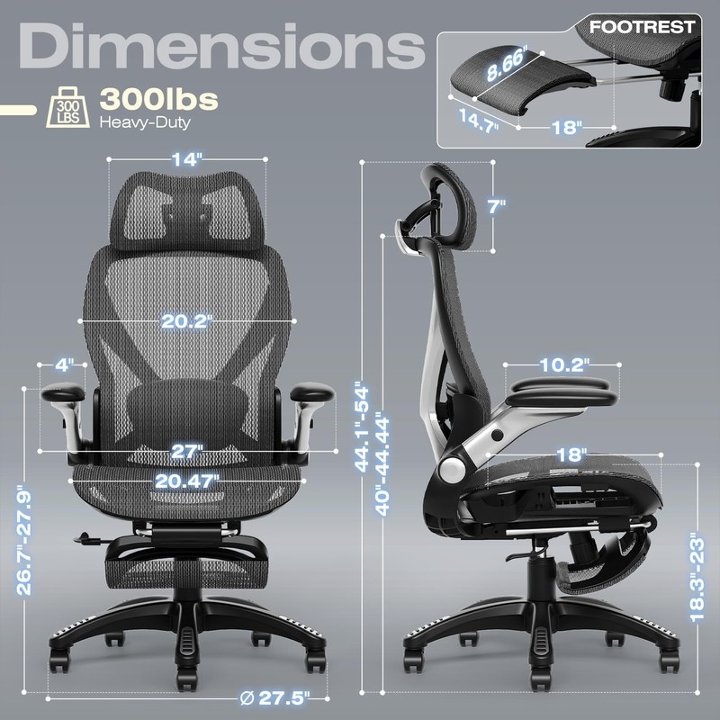 Ergonomic Office Chair with Footrest Adjustable Lumbar Support Flip Up Arms Mesh gallery