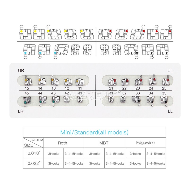 10 Kits AZDENT Dental Orthodontic Metal Brackets Braces Roth.022 Hooks 3-4-5 gallery