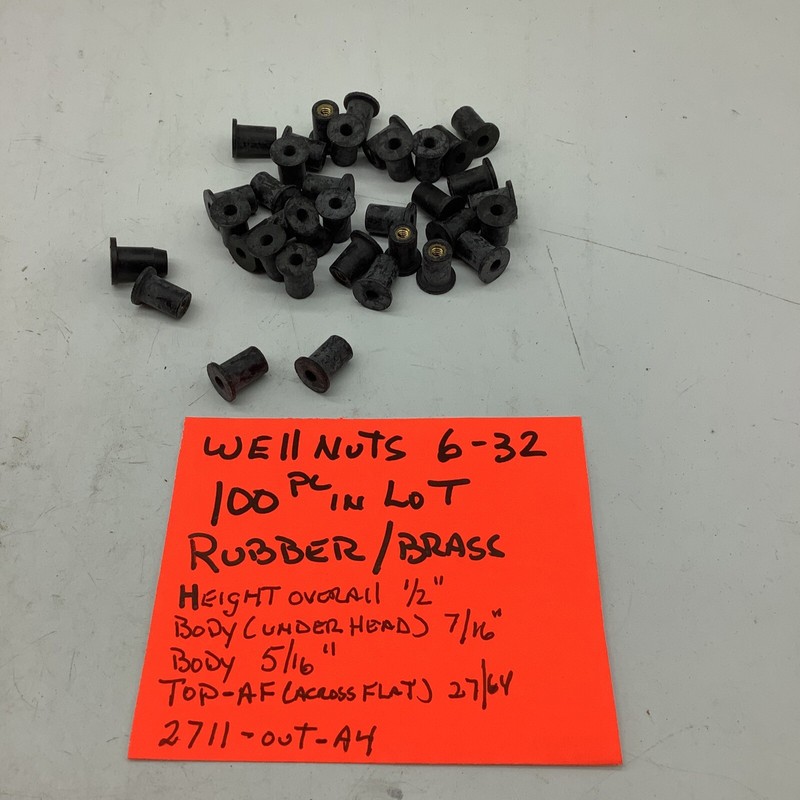 Well Nut 6/32 ,rubber/ Brass, 100 Pc In Lot ( 2711-out/A 4