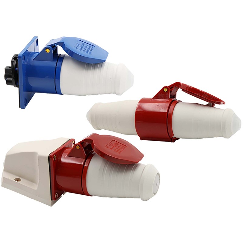 32A 16A 3/4/5 PIN RED INDUSTRIAL PLUGS & SOCKETS 3 PHASE 3P+N+E IP44 MALE/FEMALE gallery