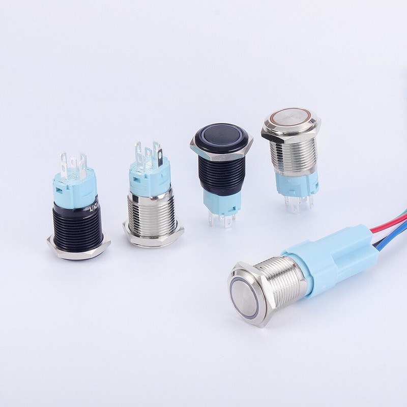 16mm Metal Black Push Button Switch LED Light Momentary Latching Waterproof 12V gallery
