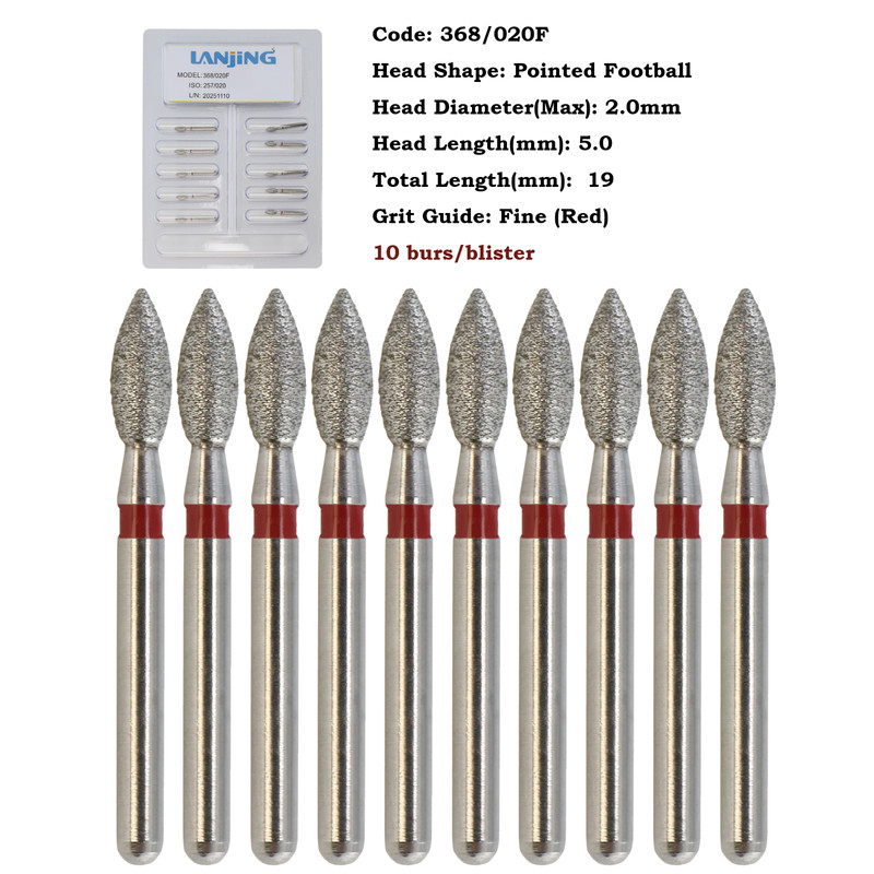 Dental Diamond Burs Football FG 368/023C 379/023 Egg Coarse Fine Grit High Speed gallery