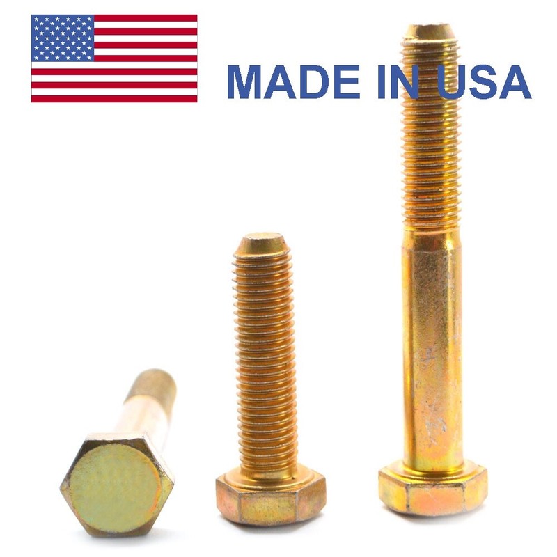 1/4″-20 x 5/8″ (FT) Grade 8 Hex Cap Screw (Bolt) – USA Yellow Zinc