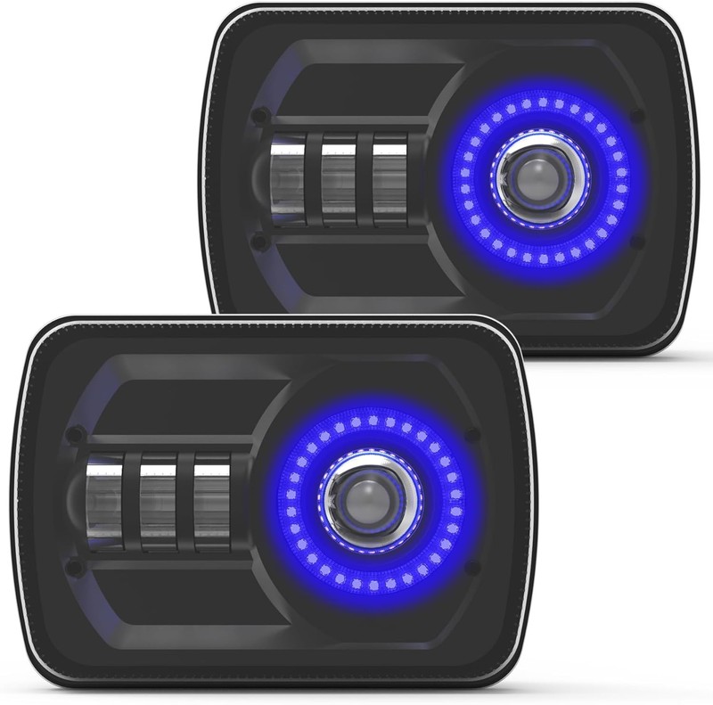 5×7 LED Headlight 7×6 H6054 Headlights with Blue Halo Amber Turn Signal