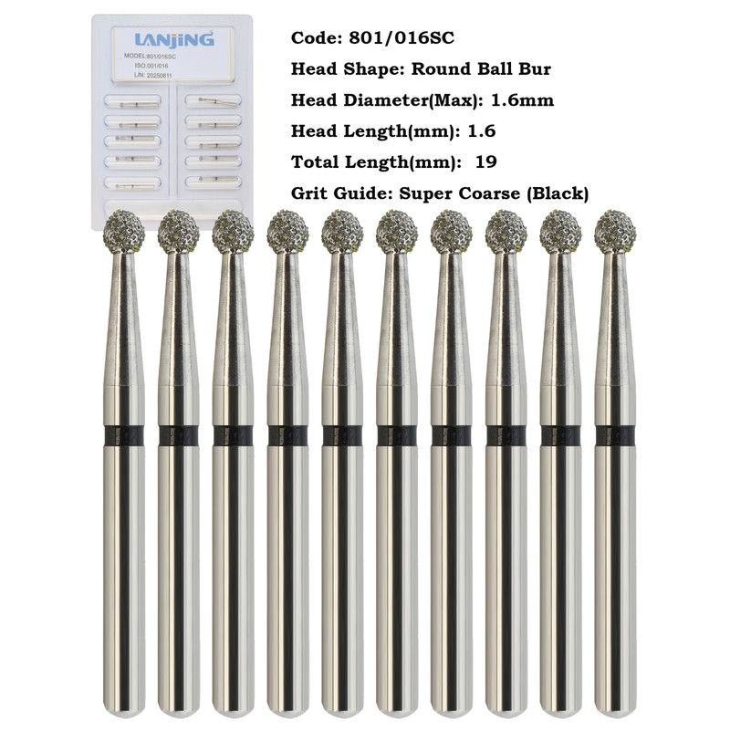10pcs/pk Dental Diamond Burs FG Round Ball Coarse Fine Grit 801/016C 801/023C gallery