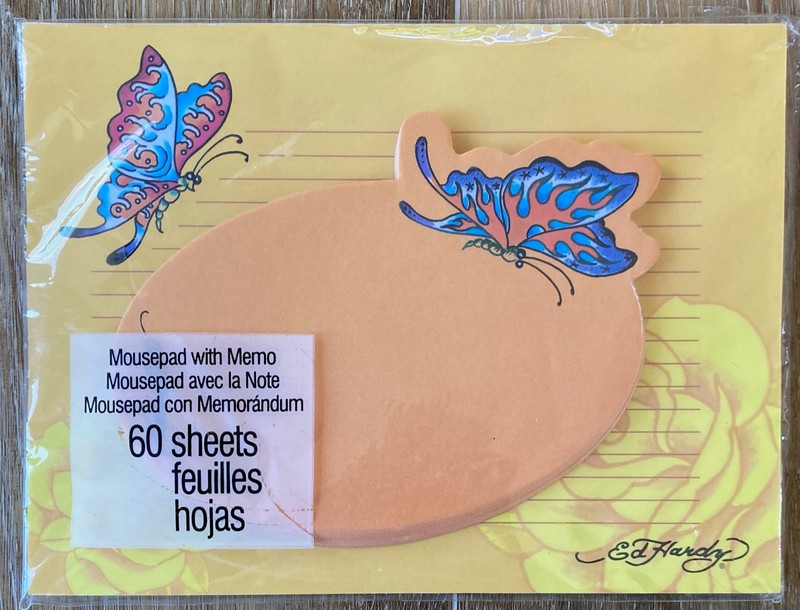 Ed Hardy Mousepad with Memo 60 Sheets Butterfly Floral Orange New Sealed