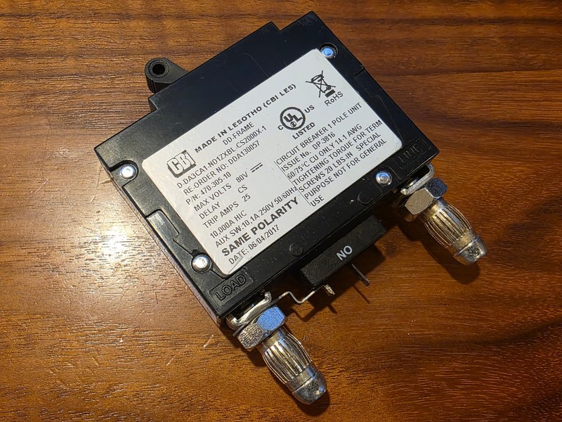 CBI Circuit Breaker, 470-305-10 25A, 80VDC, Bullet Style (NOS) gallery