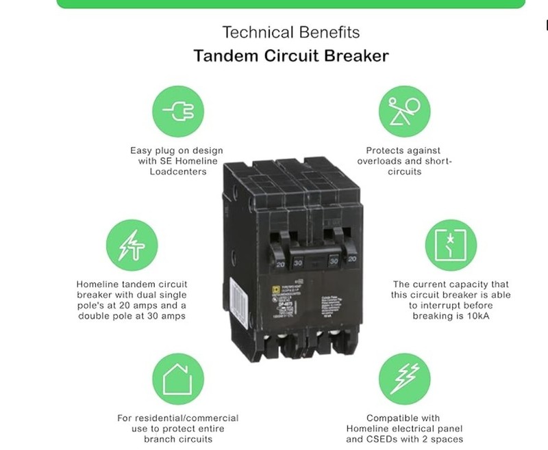 Square D Homeline HOMT2020230 Tandem (Quad) Circuit Breaker 2- 20 1 &30 Amp New gallery