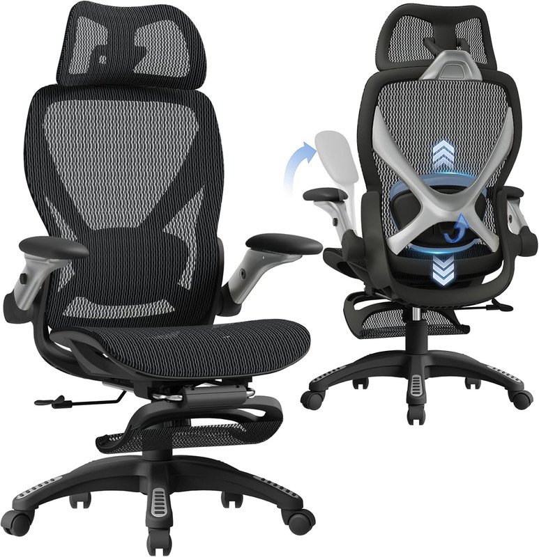 X100 Ergonomic Mesh Office Chair with Footrest, Big and Tall Hone Desk Chair wit