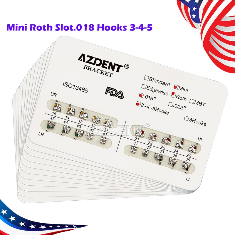 AZDENT Orthodontic Dental Bracket Braces Mini Roth 018 3-4-5 Hooks