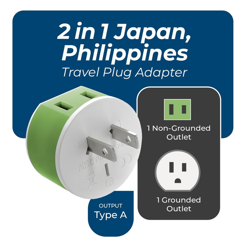 OREI Japan, Philippines Power Plug Adapter with 2 USA Inputs 44*44*44mm, Blue gallery