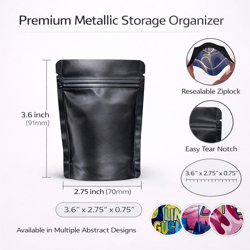 100 Pack 1g Mylar Bags Assorted Designs Smell Proof Resealable Zip Pouches gallery