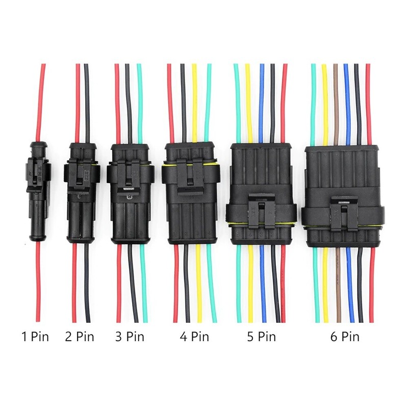 1-6 Pin Waterproof Male/Female Connectors Attached Wire Cable Colors Plug Sealed