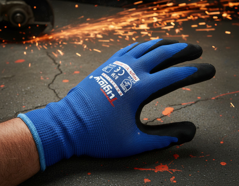 12 Pair Gasoline Blue/Black Safety Gloves Latex Coated Grip Cut Resistant gallery